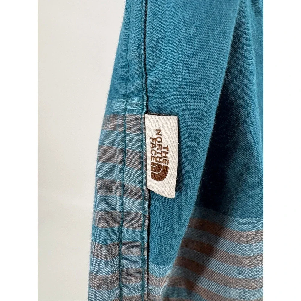 The‎ North Face Men's Striped Short Sleeve Button Up Shirt XXL Teal Gray